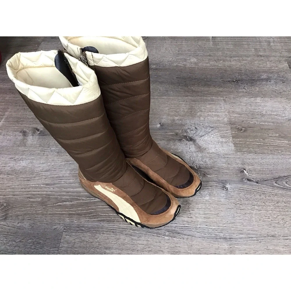 Women's Size 8 Vintage Puma Boots Brown Suede / Puffer Boots Y2k #300697 03